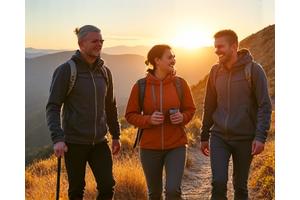 Diverse group of adults on a hiking trail, representing community support