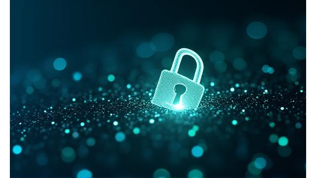 Abstract depiction of digital security with a lock icon over flowing data, emphasizing privacy
