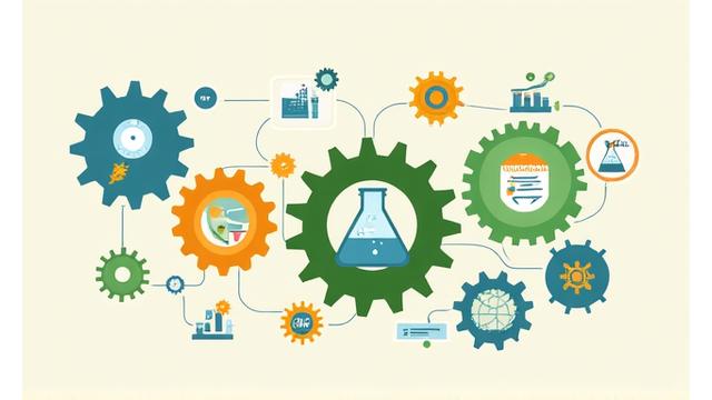 Infographic visualizing scientific methodology, with data points and research symbols