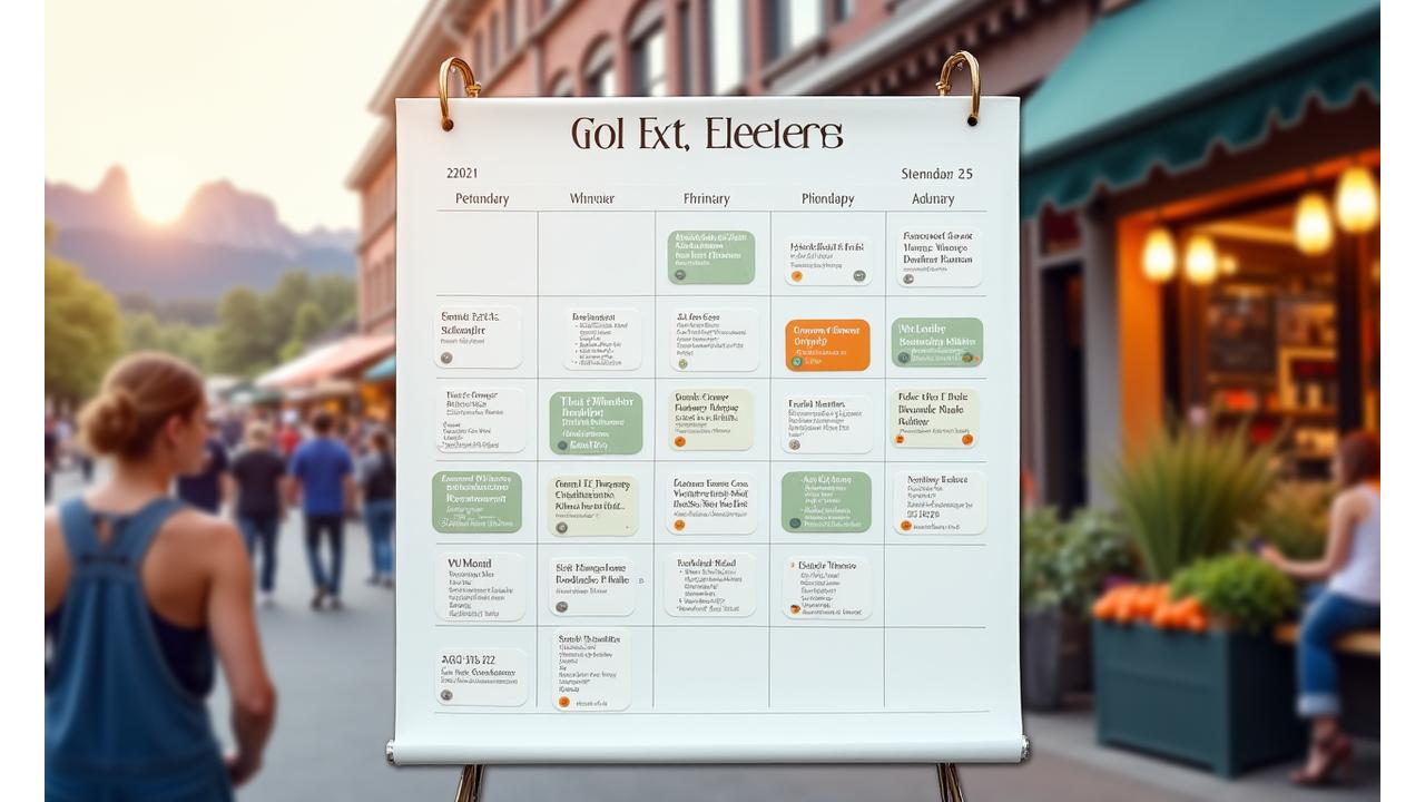 Calendar view showing various wellness events marked for October in Boulder, Colorado, with vibrant community gathering locations.