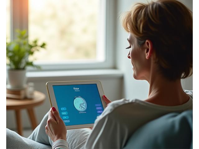 Woman interactung with a sleep assessment on a tablet