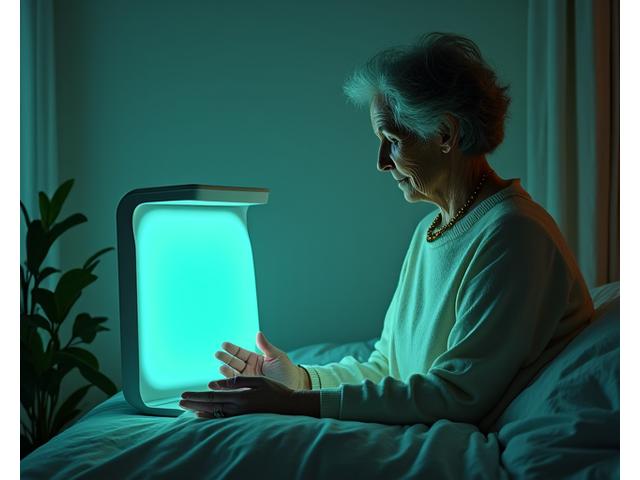 Person using light therapy for circadian rhythm optimization
