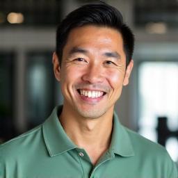 Portrait of Michael Chen, Certified Personal Trainer, looking approachable.