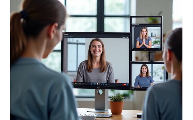Diverse group of adults actively participating in an online wellness workshop, with visible instructor, split screens, and engaged facial expressions.